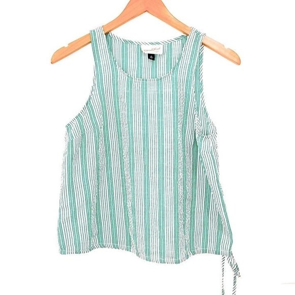 Universal Thread Tops - UNIVERSAL THREAD drawstring green and white striped seersucker sleeveless top